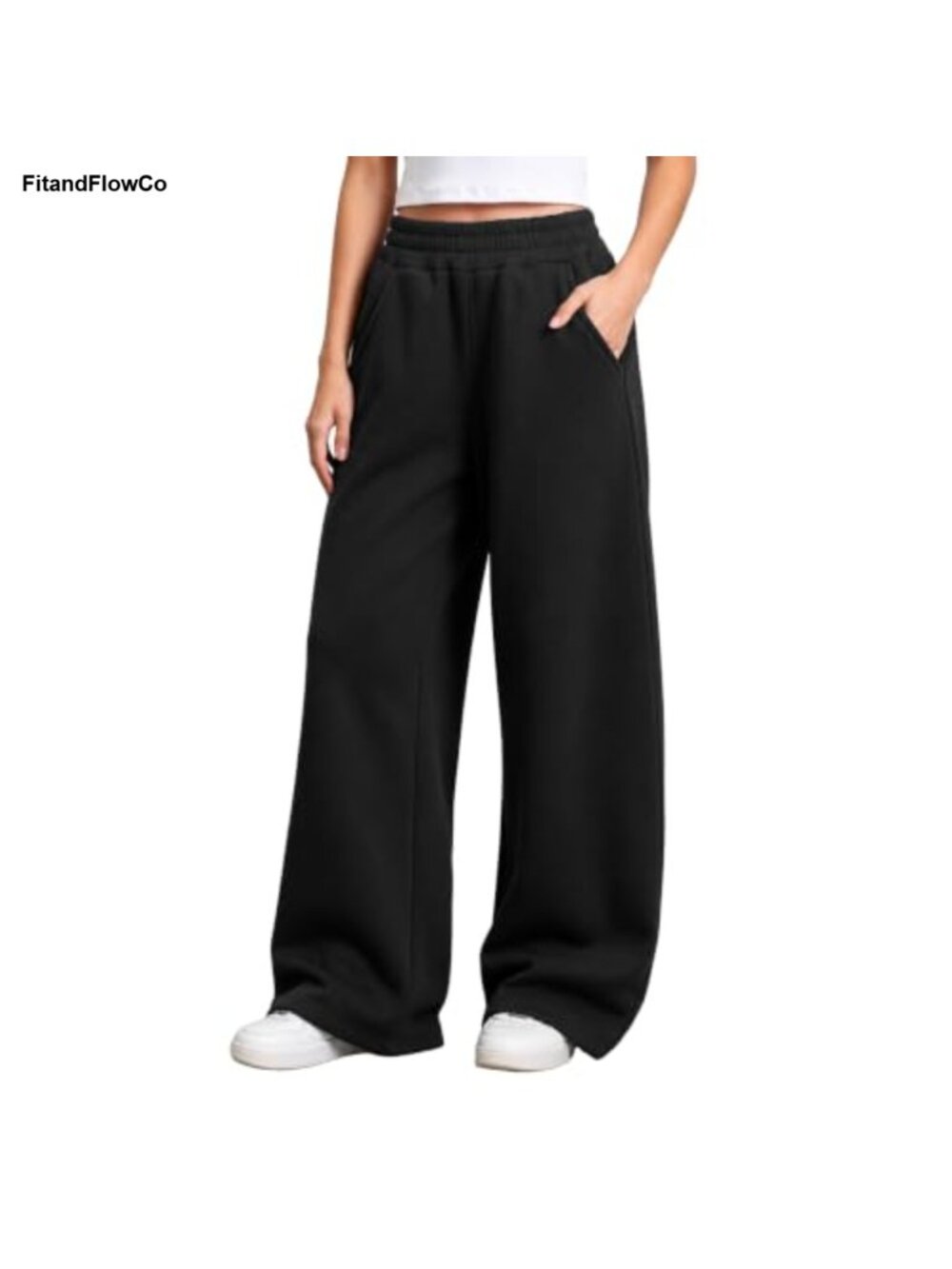 Wide Leg High Waisted Baggy Sweatpants Fleece Lined Lounge Pants Pockets
